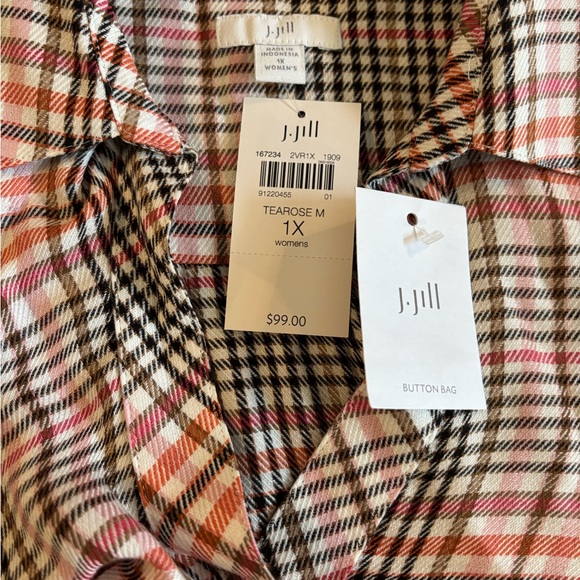 J.Jill * Tea-rose Pink Plaid Ruffled Blouse * Size 1X - Picture 3 of 6